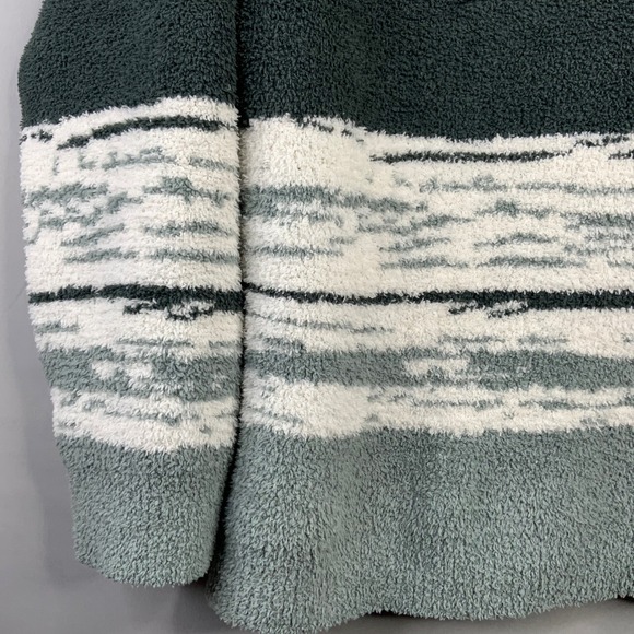 Barefoot Dreams CozyChic Shawl Collar Pullover Sweater Teal Stripe XL - Picture 4 of 7